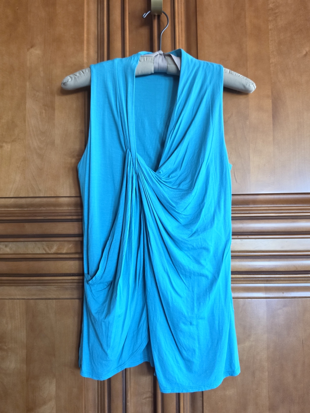 Three Dots Asymmetrical Draped V-Neck Tunic Top in Bright Turquoise Size M EUC